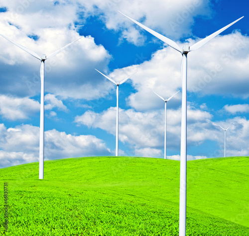 Turbines on landscape - Clean energy concept