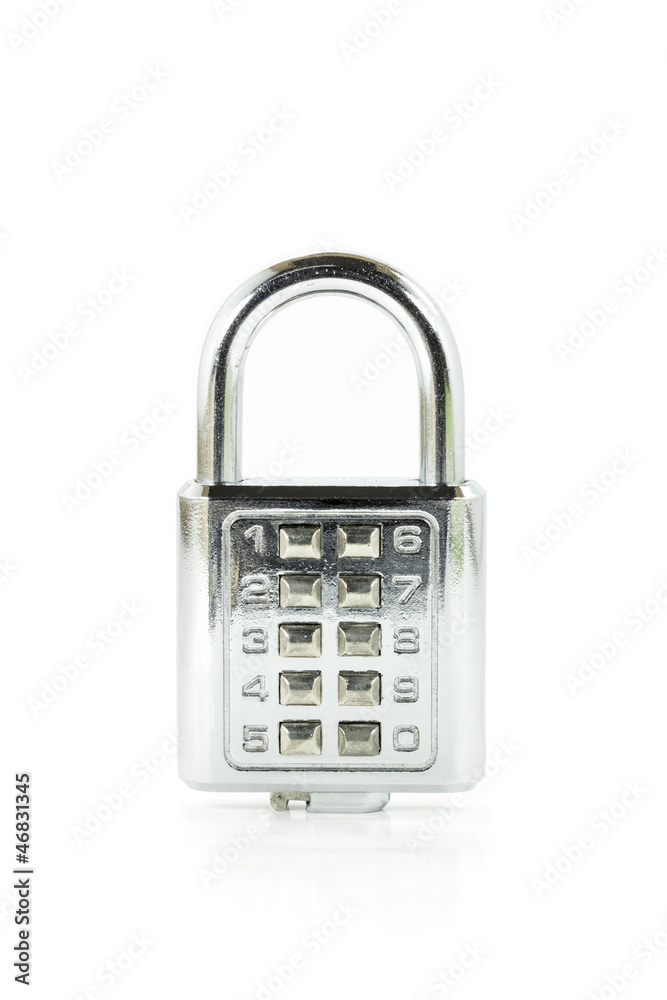 Digital combination lock front view on isolated