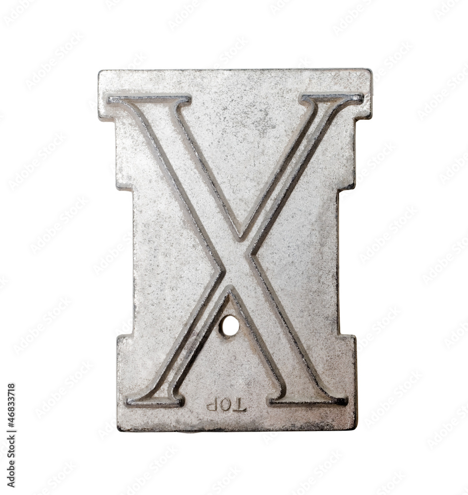 Alphabet X on metal sheet