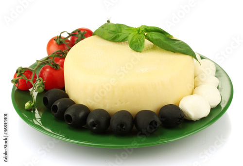 cheese mozzarella with vegetables in the plate isolataed photo