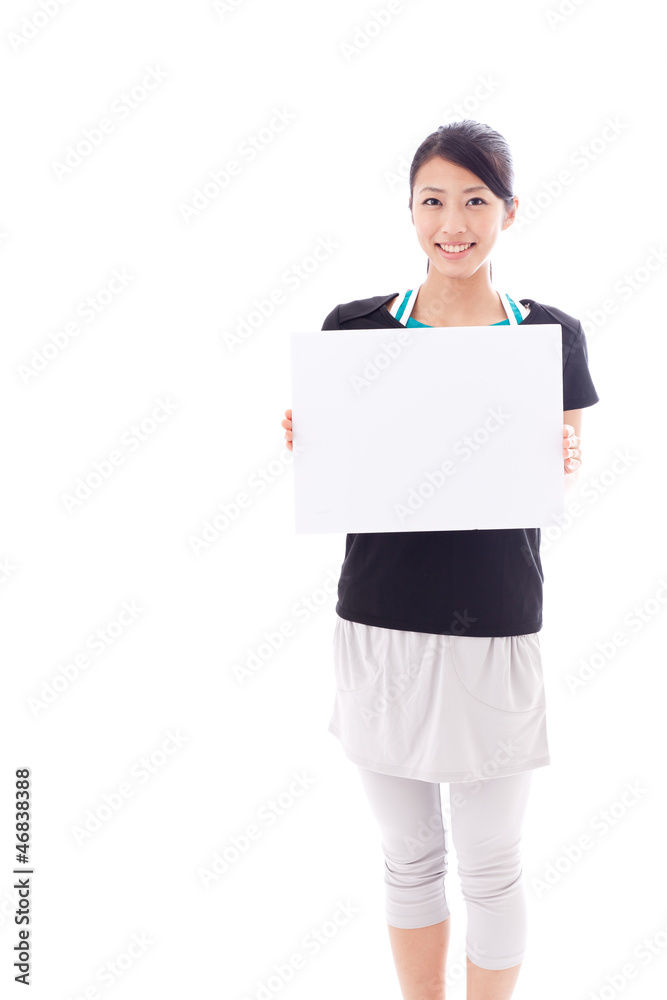 beautiful asian woman with blank whiteboard beautiful asian woman with blank whiteboard