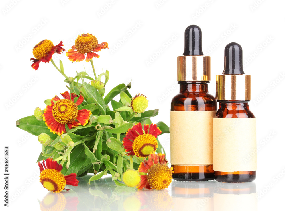 medicine bottles and flowers isolated on white medicine bottles and flowers isolated on white