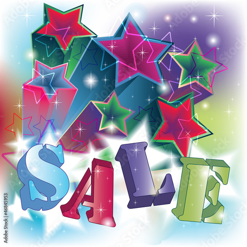Sale text on an energetic stars background