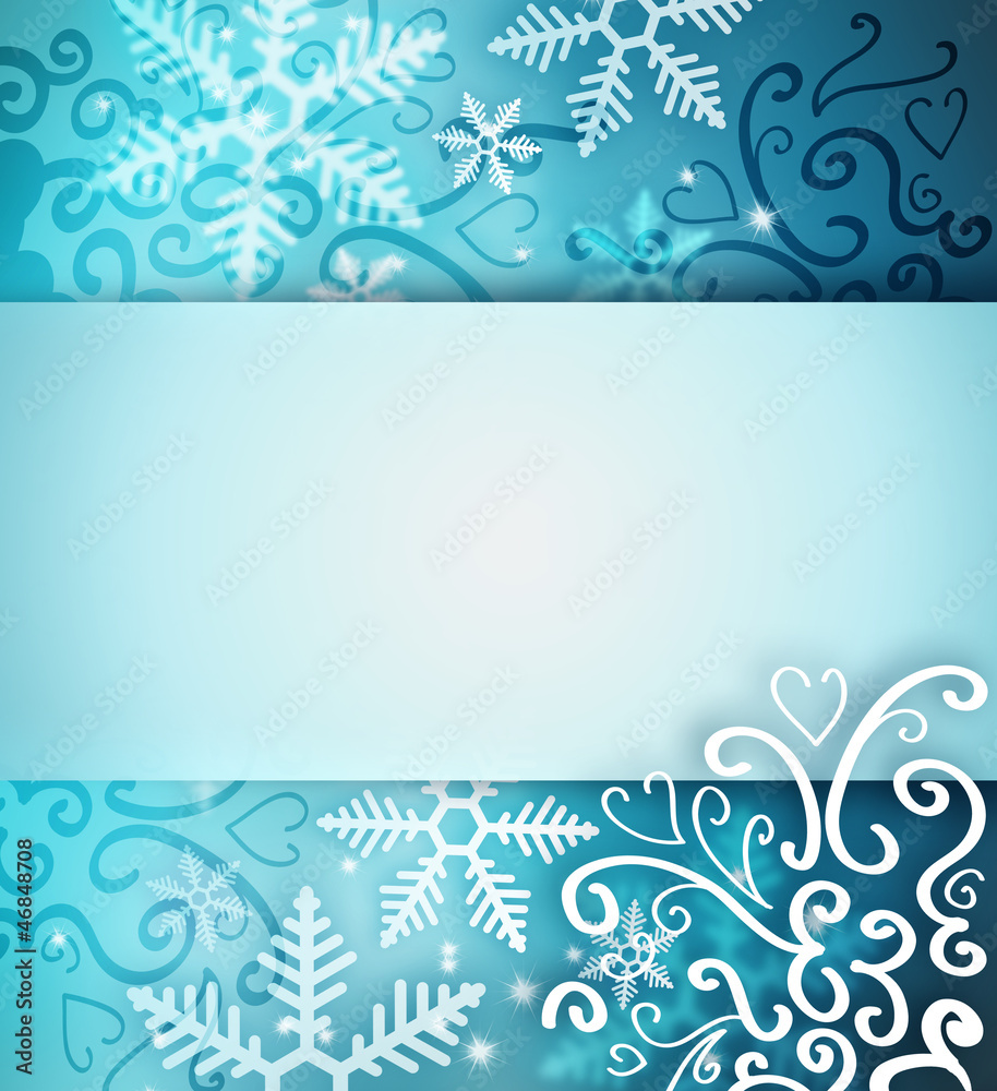 Beautiful snowflake Christmas background with ribbon and copyspa
