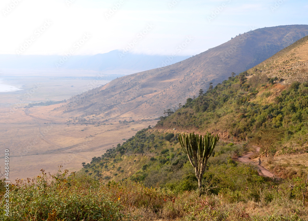 Gravel road leading  down to Ngorongoro crater i