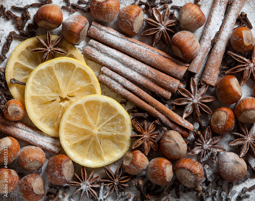 Set of spices, star anise, cinnamon and cloves