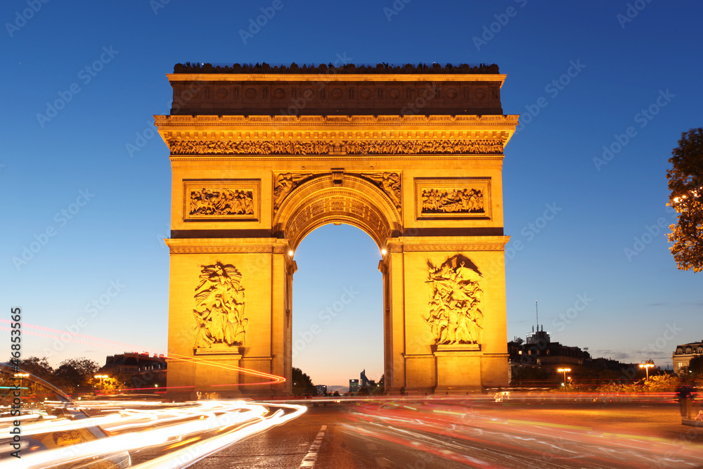 Famous Arc de Triomphe in the evening,  Paris, France