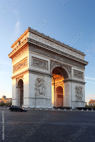 Famous Arc de Triomphe in the evening, Paris, France