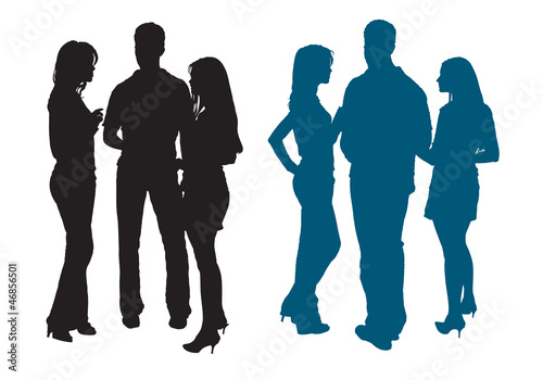 Silhouettes of a group of young women and man