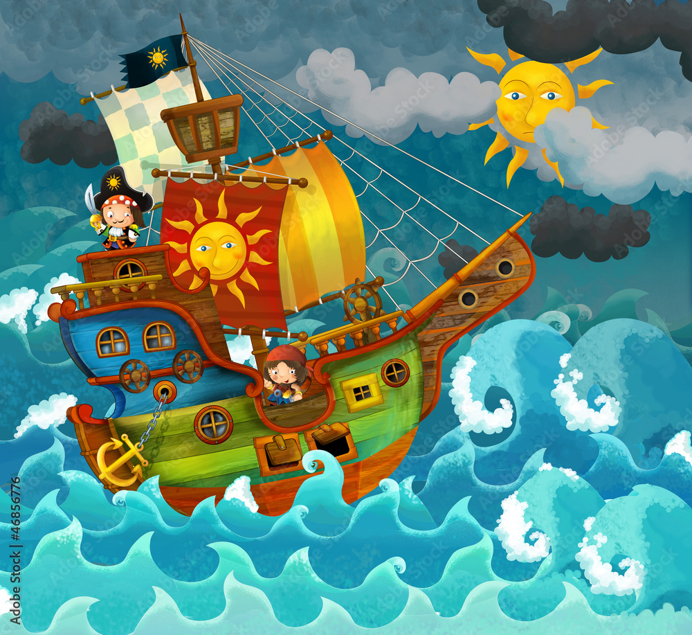 Naklejka premium Piraci na morzu - ilustracja dla dzieci