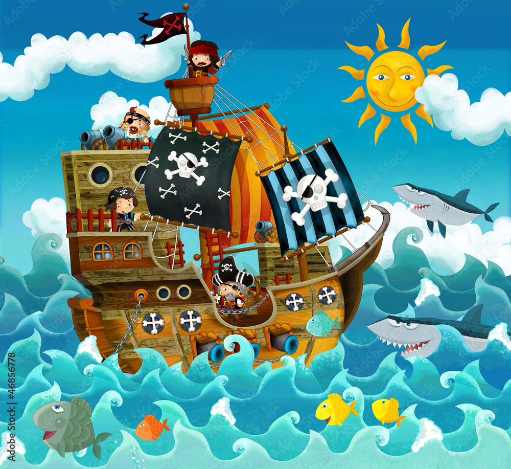 Naklejka premium Piraci na morzu - ilustracja dla dzieci