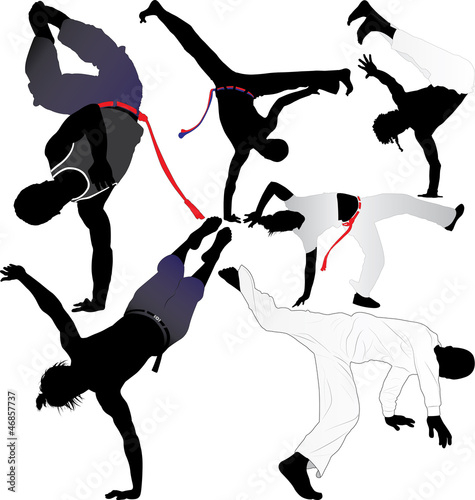 Capoeira fighter or breakdancer vector silhouettes