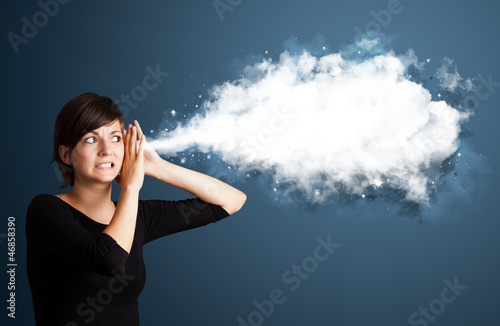 Young woman with abstract cloud