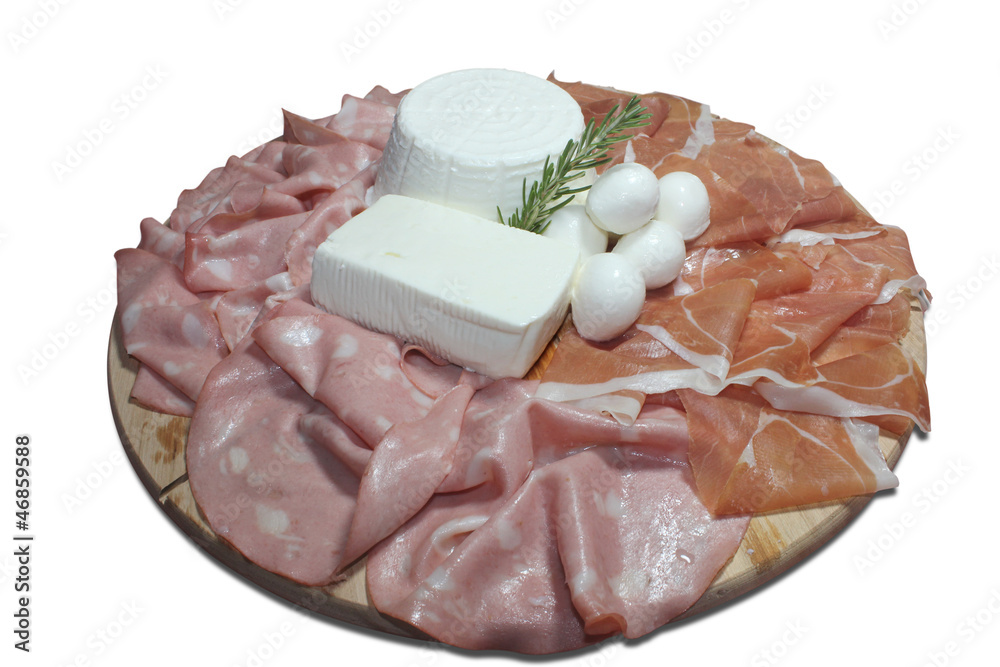 Foto Stock Formaggi, prosciutto e mortadella Adobe Stock
