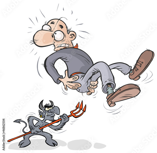 Cartoon Man and Devil characters.
