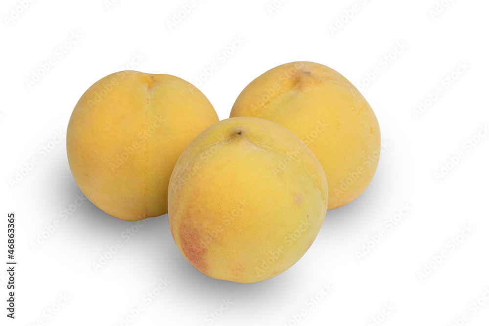 3 ripe yellow peaches isolated on white background 3 ripe yellow peaches isolated on white background