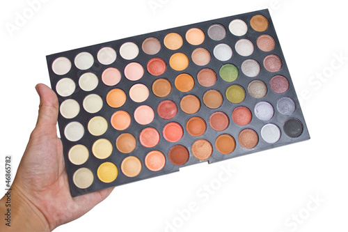 Colorful Eye Shadow Make Up Palette In Hand.