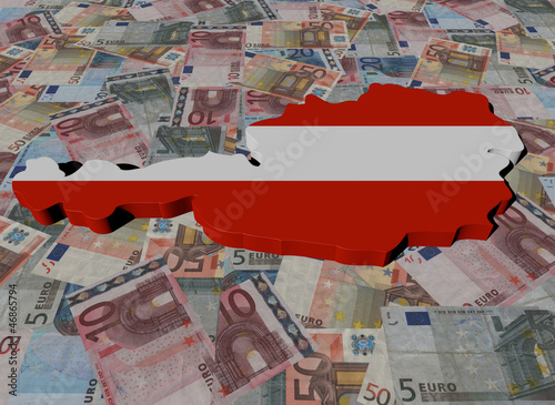 Austria Map flag on Euros illustration photo