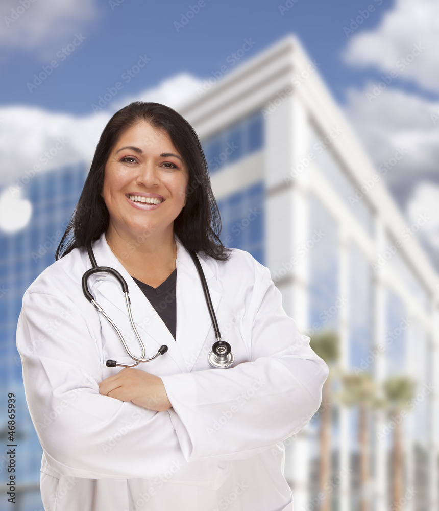 Attractive Hispanic Doctor or Nurse in Front of Building Attractive Hispanic Doctor or Nurse in Front of Building