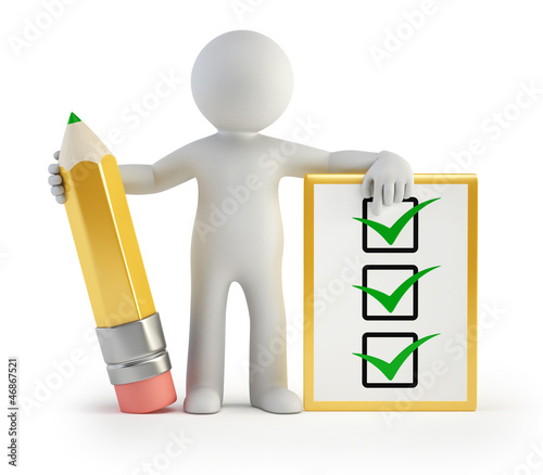 Canvastavla 3d small people - clipboard and pencil