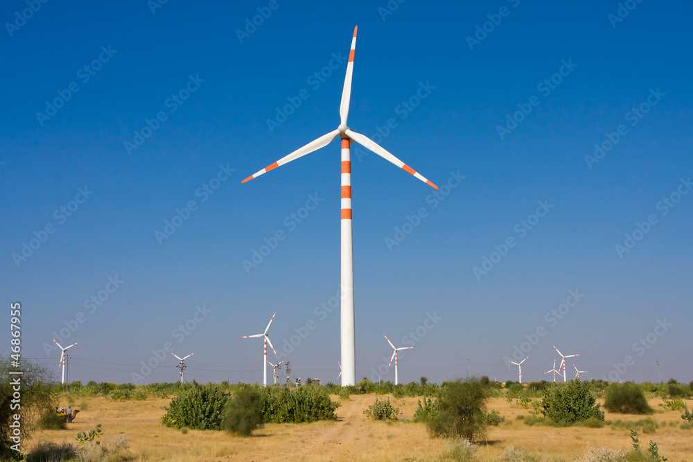 Windmills at Thar desert in Rajasthan, India Windmills at Thar desert in Rajasthan, India