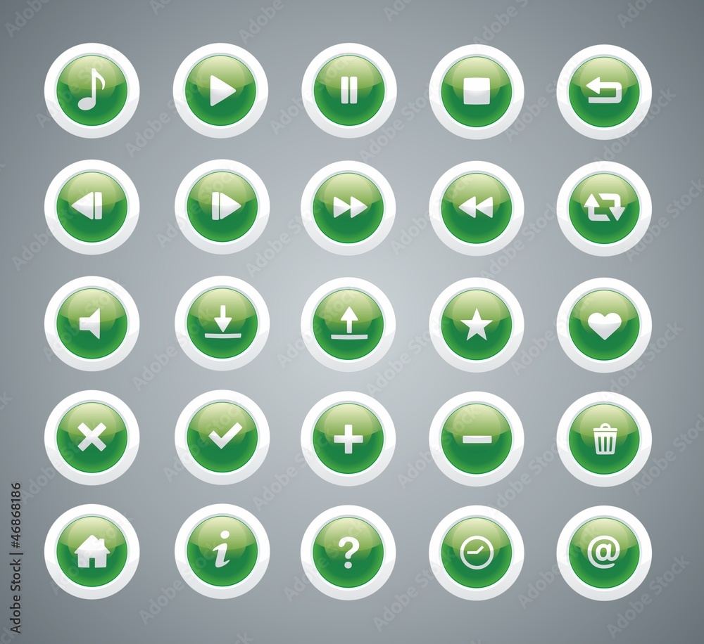 Green glossy media buttons Green glossy media buttons