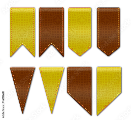 Bookmarks - set of ribbon icons with leather texture