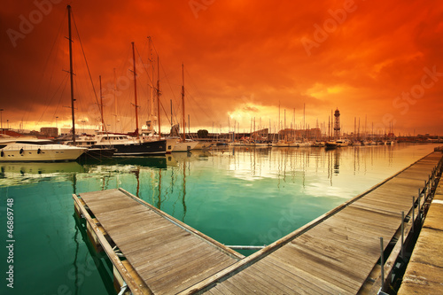 Canvas Print Port Vell - marina in Barcelona. Spain.
