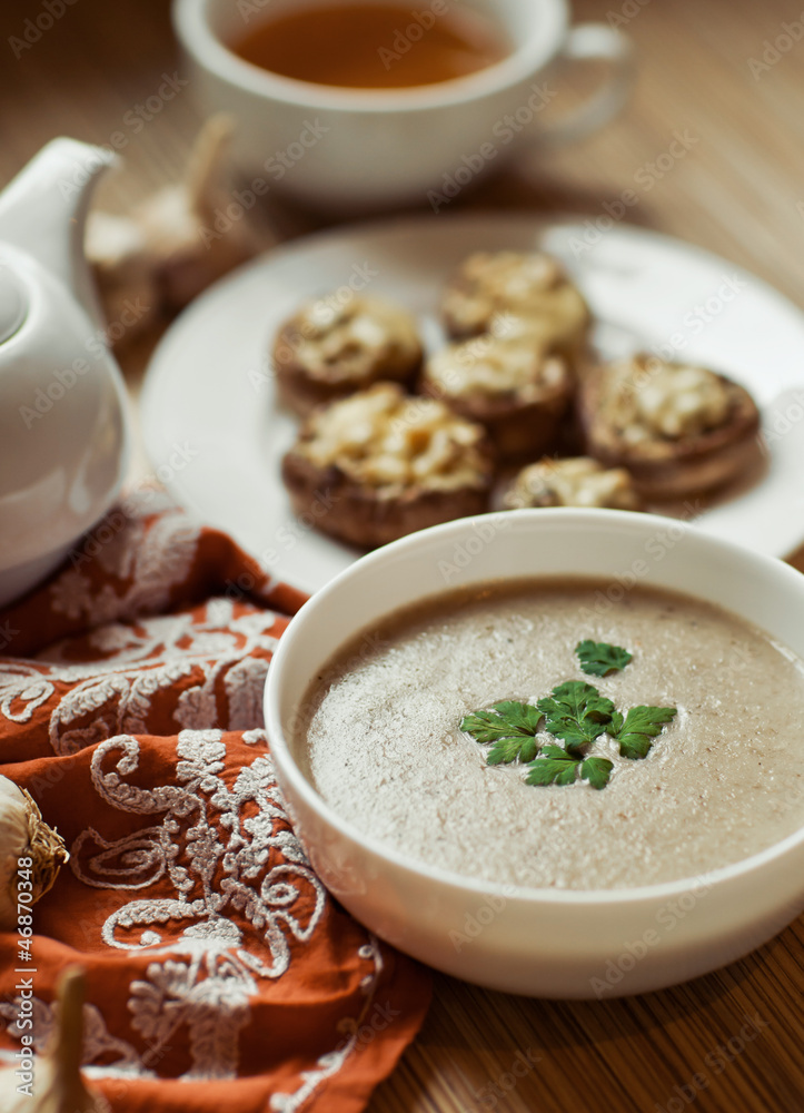 mushroom soup with parsley and stuffed field mushrooms mushroom soup with parsley and stuffed field mushrooms