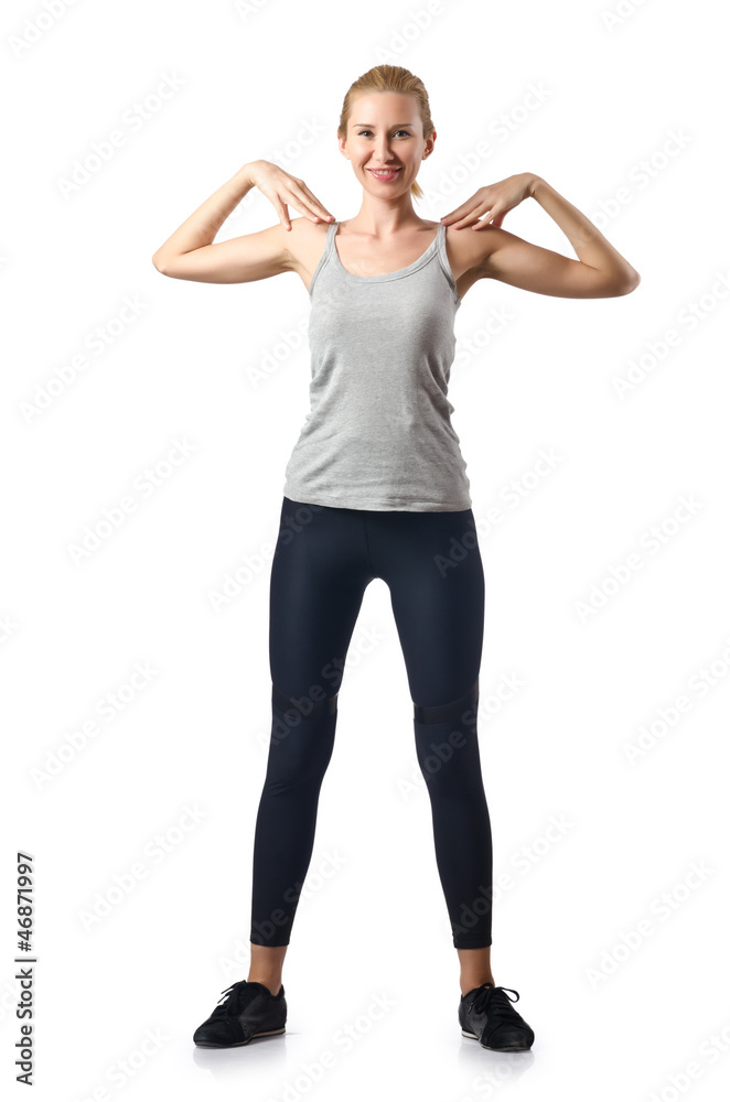 Woman doing exercises on white Woman doing exercises on white