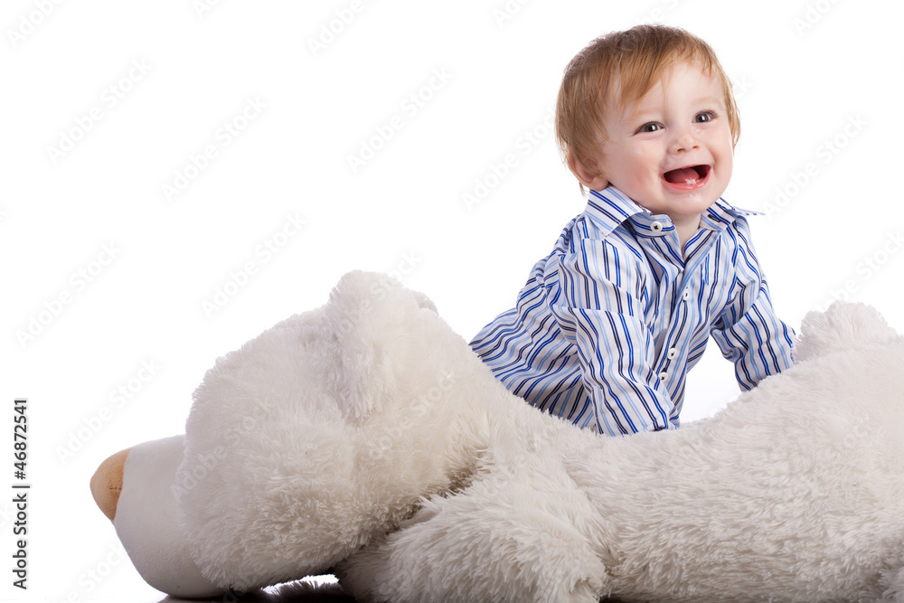 baby playing with soft toy isolated on white baby playing with soft toy isolated on white