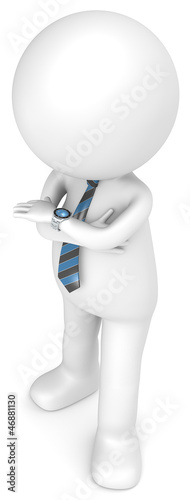 3D little human character the Business Man looking at his watch