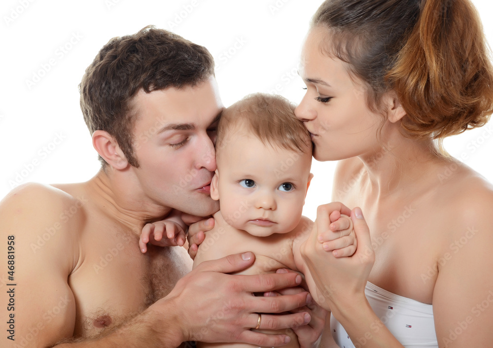 Portrait of a young happy family with the kid Portrait of a young happy family with the kid