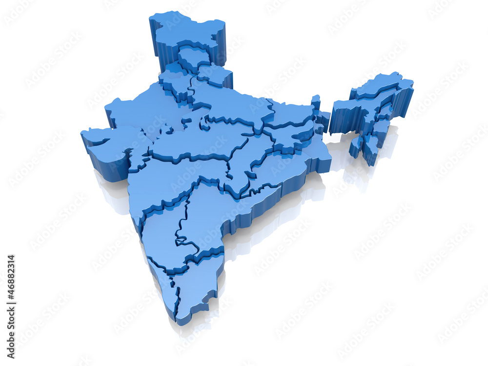 Three-dimensional map of India Stock Illustration  Adobe Stock