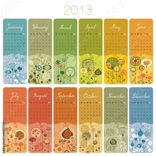 2013 English Calendar Set. Weeks start with Monday.