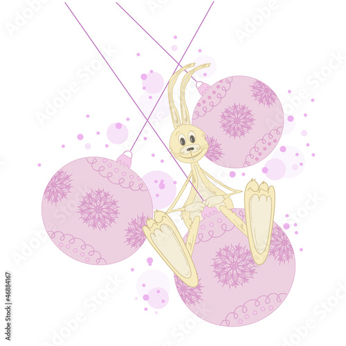 Illustration of rabbit & christmas balls