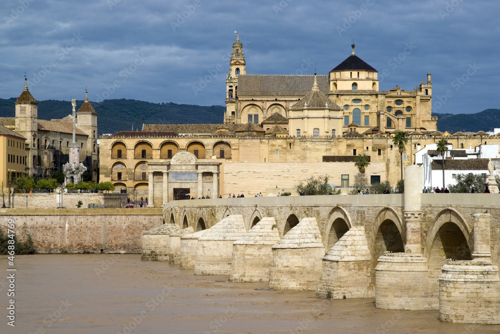 View of the Roman bridge and the city of Cordoba, Spain