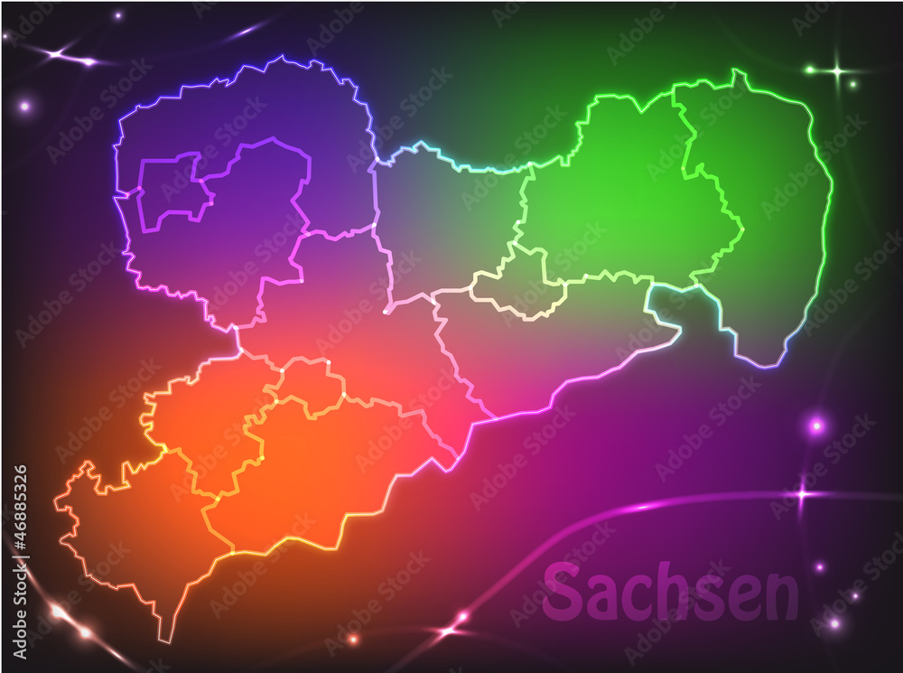 Bunte Karte von Sachsen