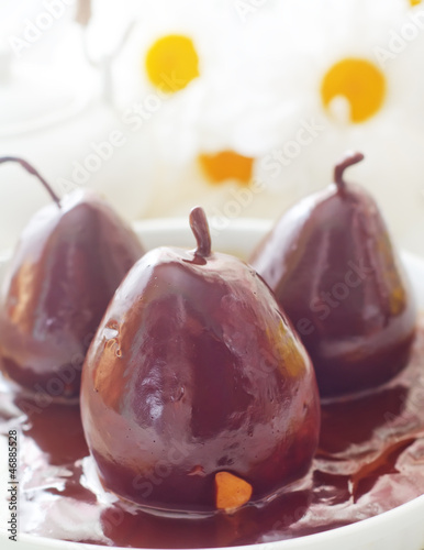 Pear with chocolate, sweet food