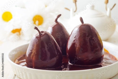 Pear with chocolate, sweet food