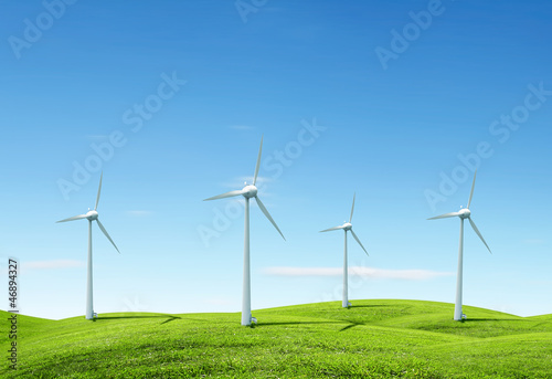 modern white wind turbines