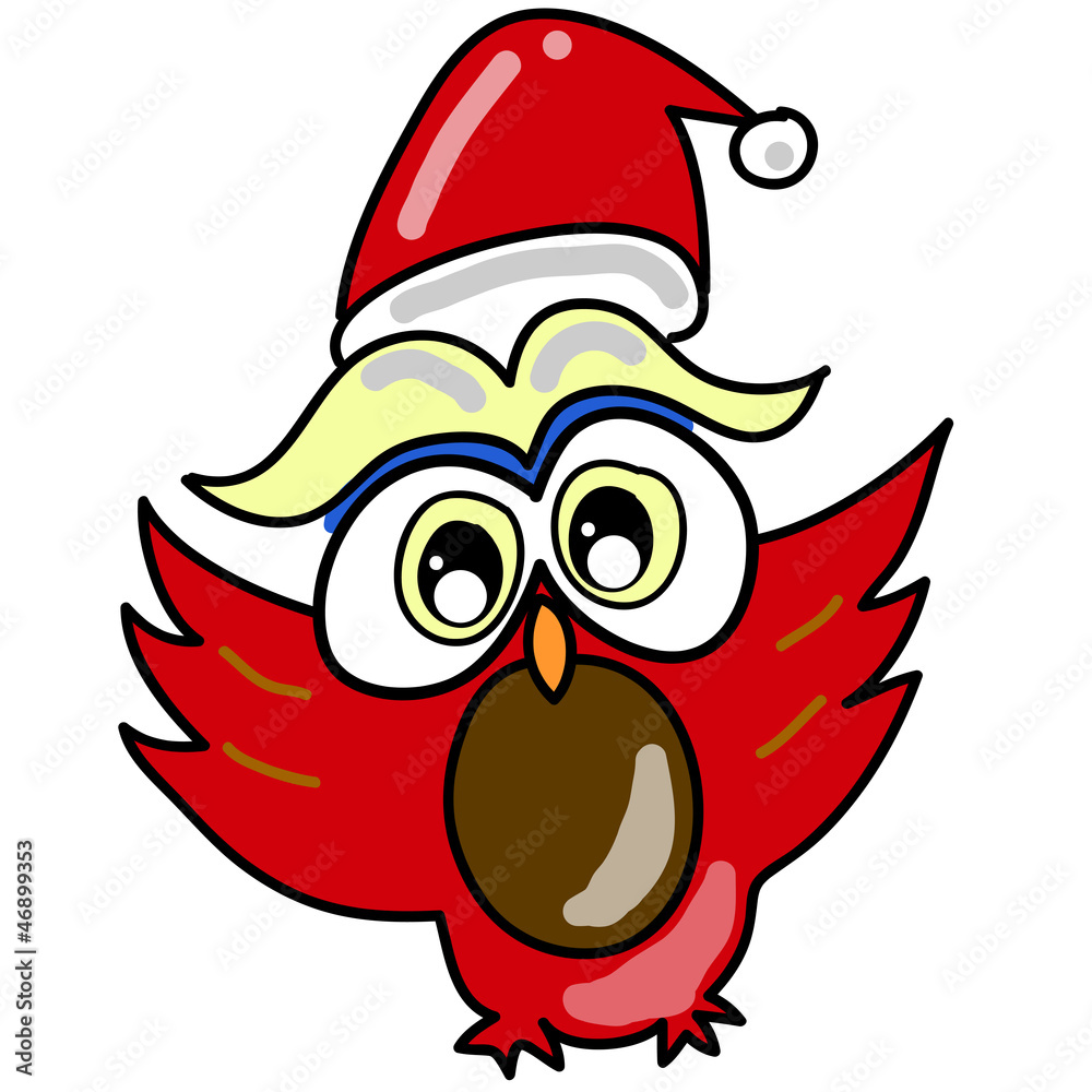 cartoon owl in santa hat hand-drawn