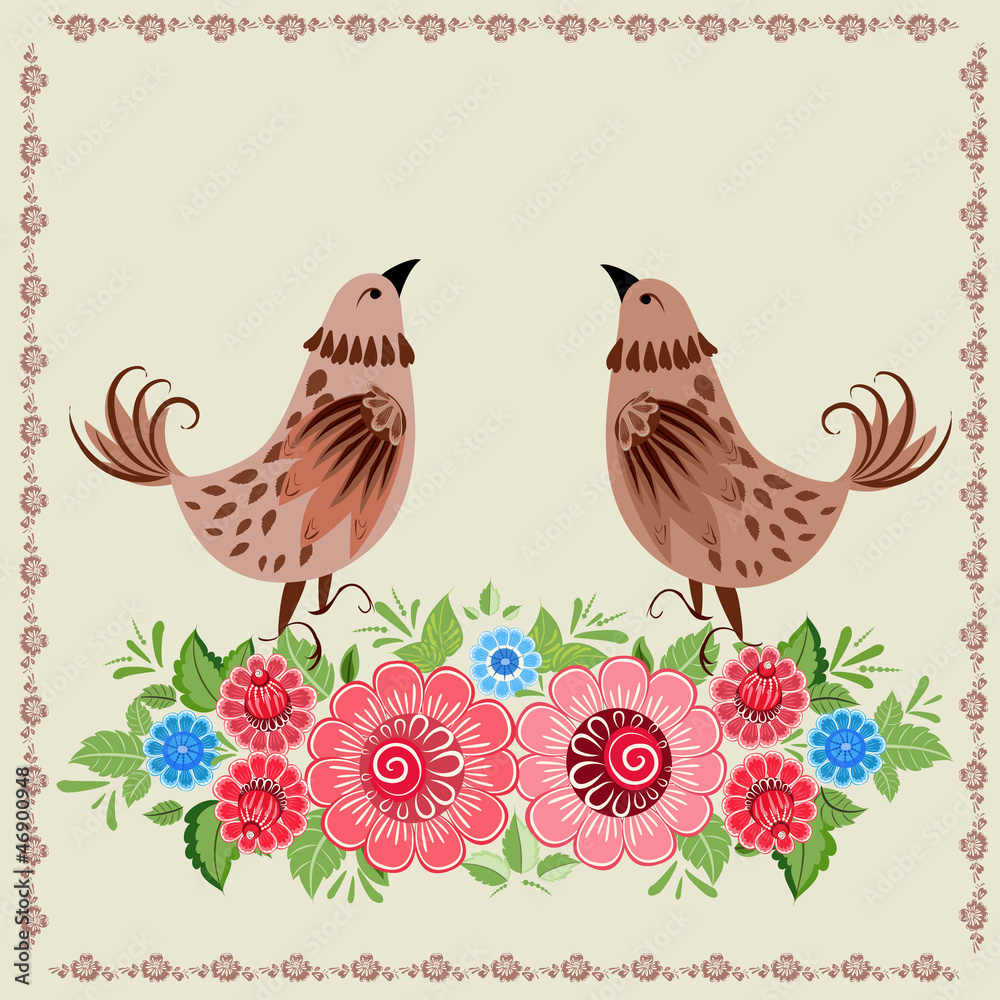 Decorative bird in flowers Khokhloma Decorative bird in flowers Khokhloma