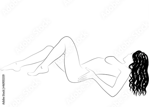 Nude woman body vector outline. Editable