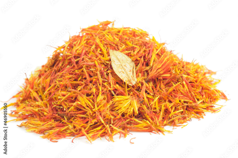 Pile of Safflower (Substitute for Saffron) Isolated on White Pile of Safflower (Substitute for Saffron) Isolated on White