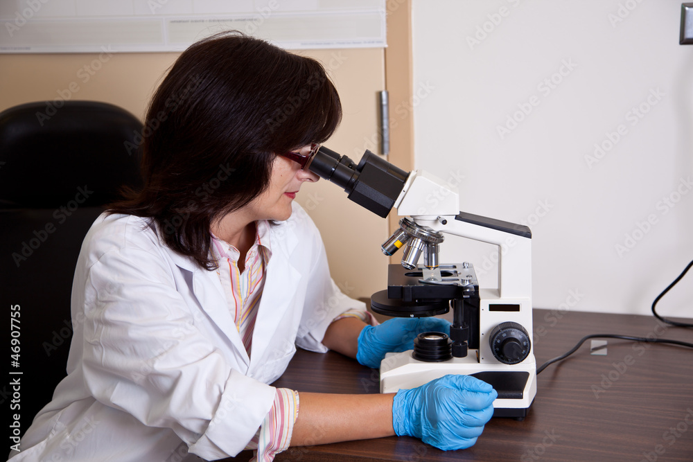Fototapeta premium Scientist works with microscope