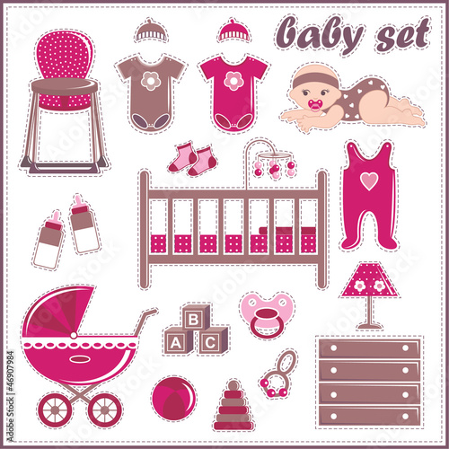 Scrapbook elements with baby girl things