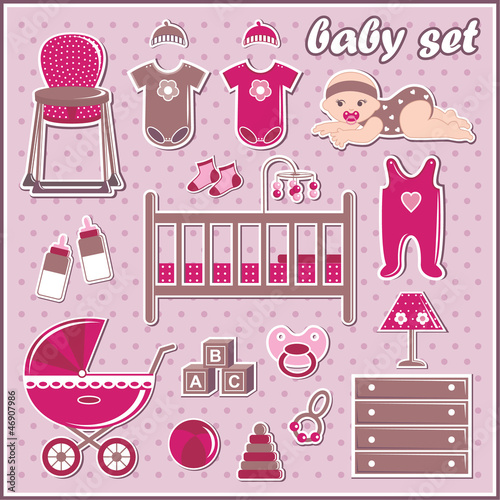 Set of baby girl icons