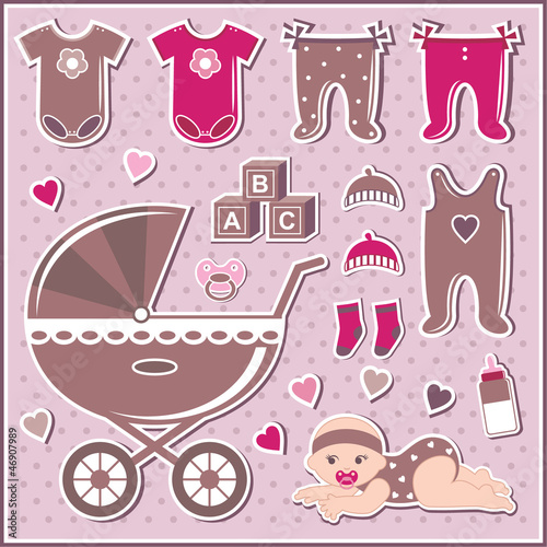 Set of baby girl icons