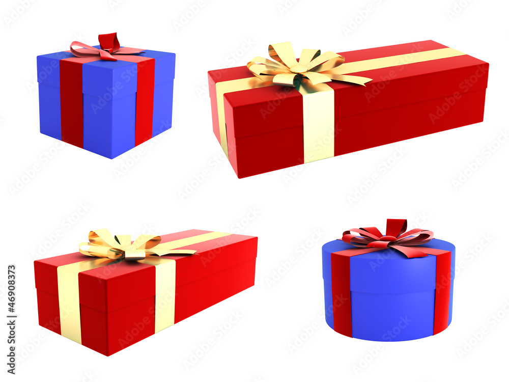 Set of gift boxes with beautiful ribbons and bows Set of gift boxes with beautiful ribbons and bows